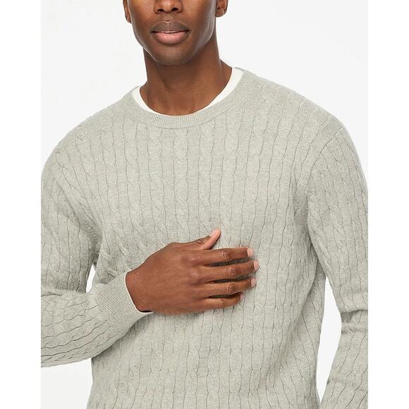 NEW J. Crew Cotton Cable Crewneck Sweater Heather Grey Preppy Academia Size XL - Picture 1 of 6